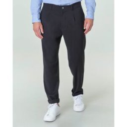 Rodolfo Pellizzari Pantaloni chino blu in tela di lana con pinces sul davanti ed elastico inserito in vita
