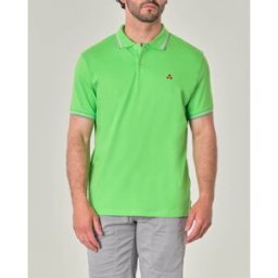 Peuterey Polo verde chiaro mezza manica in piqué di cotone stretch con bordino bianco e grigio