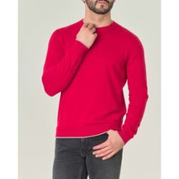 Armani Maglia rossa girocollo in cotone e cashmere con logo ricamato sul petto