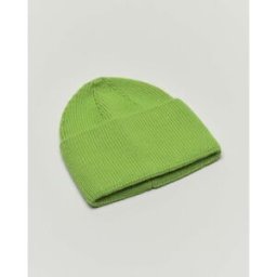 Hlo! Berretto verde acido in maglia a coste con inserti in lurex e risvolto alto