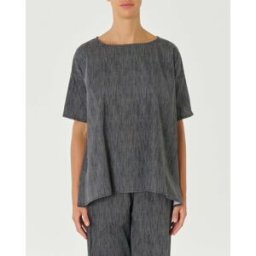Jurerê Blusa boxy sale e pepe in popeline di cotone stretch con maniche corte