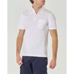 Priority House Polo bianca mezza manica in cotone fiammato con taschino al petto