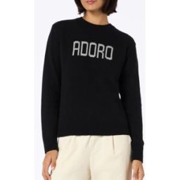 MC2 Saint Barth Maglia nera in lana e cashmere con scritta jacquard argento Adoro
