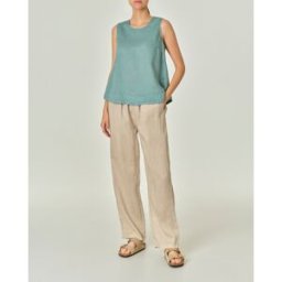 Zelino Pantaloni palazzo beige in lino con fascia in vita con elastico inserito