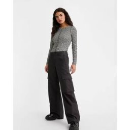 Levis Pantaloni cargo neri in gabardina di cotone da vita media con tasconi laterali