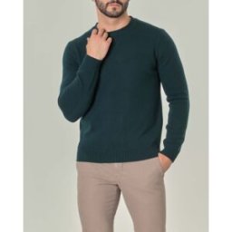 Rodolfo Pellizzari Maglia girocollo verde bottiglia in misto lana e cachemire finezza 7