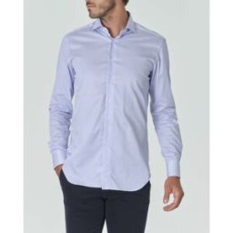 Xacus Camicia bastoncino bianco e azzurro in twill di puro cotone tailor-fit con colletto aperto alla francese