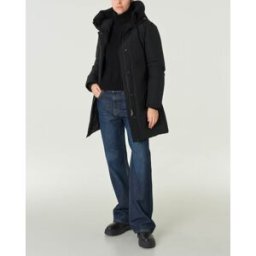 Woolrich Arctic Parka Evolution in Ramar Cloth nero con cintura in vita e cappuccio foderato lana con scritta logo