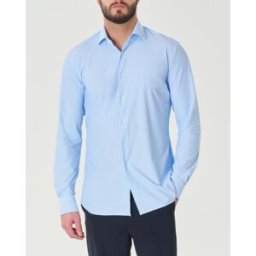 Xacus Camicia azzurra micro riga in tessuto tecnico active tailor fit