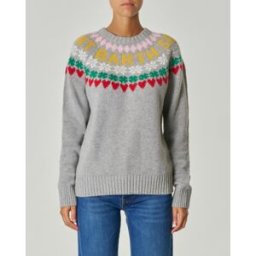 MC2 Saint Barth Maglia grigia in misto lana e cashmere con motivo jacquard multicolore e scritta logo