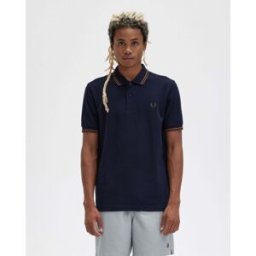 Fred Perry Polo mezza manica blu con bordino militare e arancio