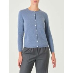 Cachemire Line Cardigan azzurro denim girocollo in puro cashmere con chiusura a bottoni tono su tono