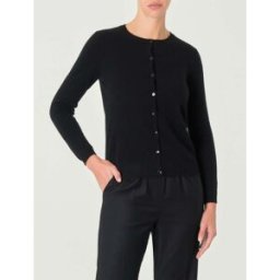 Cachemire Line Cardigan nero girocollo in puro cashmere con chiusura a bottoni tono su tono