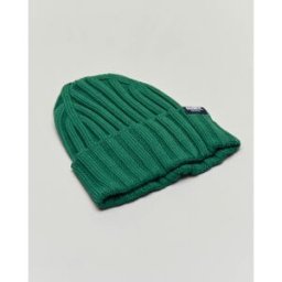 Husky Berretto verde smeraldo in cotone e lana a coste larga con risvolto e etichetta logo cucita a lato