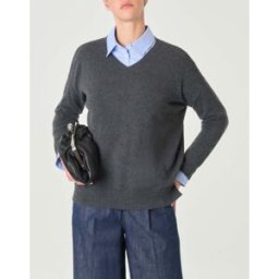 Cachemire Line Maglia boxy grigio antracite in puro cashmere con scollo a V