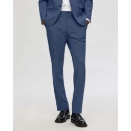 Homme Pantalone blu slim-fit in misto viscosa stretch con motivo a mini pied de poule