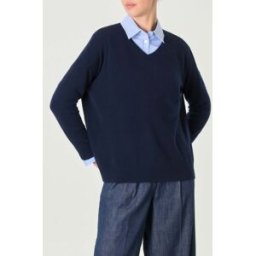Cachemire Line Maglia boxy blu in puro cashmere con scollo a V