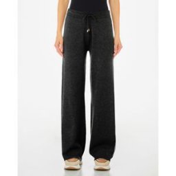Liujo Joggers wide leg nero melange in maglia di viscosa con coulisse in vita e profili laterali dorati