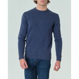 Priority House Maglione girocollo blu indaco tinta unita in lana finezza 7