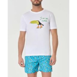 My Stuff T-shirt bianca mezza manica in pima cotton con ricamo Joie de vivre e stampa tucano