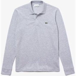 Lacoste Polo grigio melange manica lunga classic fit L.13.13 in petit piqué chiné