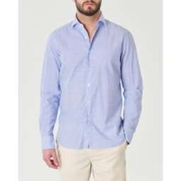 Xacus Camicia bastoncino bianco azzurro di puro cotone tailor fit