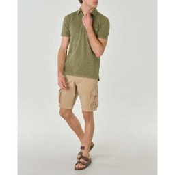 Priority House Polo verde militare mezza manica in cotone fiammato con taschino al petto