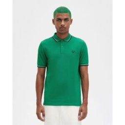 Fred Perry Polo mezza manica verde con bordino grigio e blu