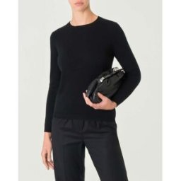 Cachemire Line Maglia nera girocollo in cashmere con profili lavorati a costine