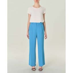 Hlo! Pantaloni straight turchesi in tessuto stretch fluido con pinces in vita