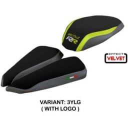 Tpz Italia Rivestimento sella compatibile MV Agusta Brutale 1000 RR (20-23) modello Meilan velvet CON LOGO 3YLG (giallo-grigio)