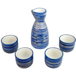 GOLDEN TURTLE Set da Sake in ceramica per 4 persone - colore azzurro e blu