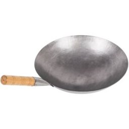 ASIA-MARKET Wok con manico singolo in legno e fondo concavo - Ã 38 cm.