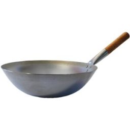 ASIA-MARKET Wok con manico singolo in legno e fondo concavo - Ã 35.5 cm.