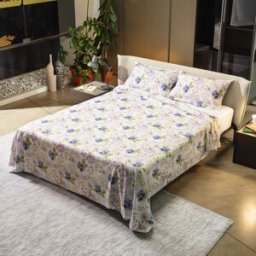 KASANOVA Lenzuolo piano matrimoniale fiori blu cotone percalle