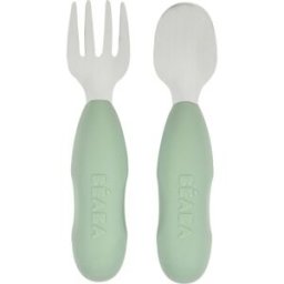 Set 2 Posate Prime Pappe Béaba Acciaio e Silicone Verde salvia