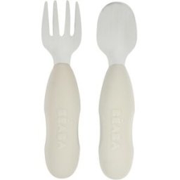 Set 2 Posate Prime Pappe Béaba Acciaio e Silicone Grigio