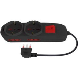 Tecnomat MULTIPRESA ECOVA 2 PRESE 2P+T BIPASSO/ SCHUKO + 4 USCITE 2P+T BIPASSO COLORE NERO