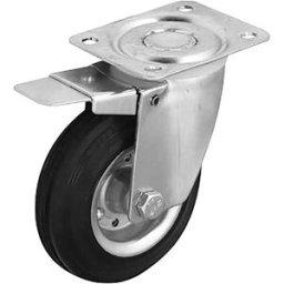 Rocarr RUOTA Ø 100 mm PORTATA 90 kg CON FRENO GOMMA NERA SUPPORTO A PIASTRA GIREVOLE
