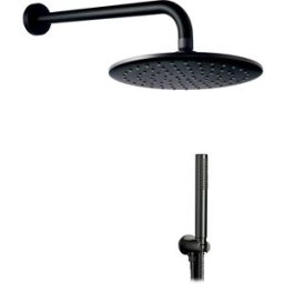 Palazzani KIT DOCCIA DOCCE ROUND NERO BRACCIO 300 mm SOFFIONE ABS Ø 230 mm E DOCCETTA 1 GETTO