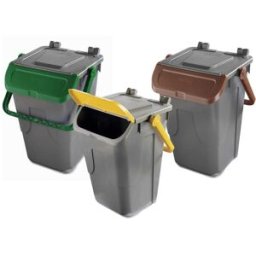 Tecnomat KIT 3 BIDONI MOBILPLASTIC 35 l ECOLOGY VERDE MARRONE E GIALLO CON CORPO GRIGIO