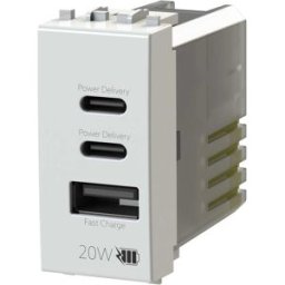 4box PRESA USB 3 USCITE POWER DELIVERY 2 USCITE C 1 USCITA A 20W COMPATIBILE VIMAR PLANA
