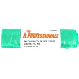 Ilprofessionale SACCO PATTUMIERA VERDE 72x110 cm 110 l ECONOMICO 10 PEZZI ANTIGOCCIA IN HDPE