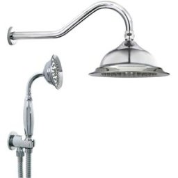 Tecom KIT DOCCIA VINTAGE CROMO BRACCIO 350 mm SOFFIONE Ø 200 mm INOX DOCCETTA 1 GETTO