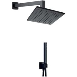 Palazzani KIT DOCCIA DOCCE SQUARE NERO BRACCIO 300 mm SOFFIONE ABS 200x200 mm E DOCCETTA 1 GET