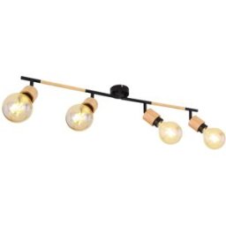 Globo BARRA 4 LUCI JORNA 2xE27 FINO A 40W IN METALLO NERO E LEGNO LAMPADINA NON INCLUSA 230V