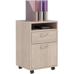 Homcom Cassettiera da Ufficio Portadocumenti con Ripiano Aperto e 2 Cassetti, in Legno e Metallo, 40x35x60 cm, Rovere