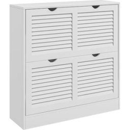 Homcom Mobile Scarpiera Salvaspazio in Legno per 16 Paia di Scarpe con 2 Ante a Ribalta, 81.5x25x83cm, Bianco Aosom