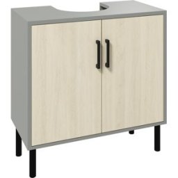 Kleankin Mobile Bagno sottolavabo con Doppia anta e ripiano in Truciolato, 60x30x60cm, Grigio e color Quercia Aosom
