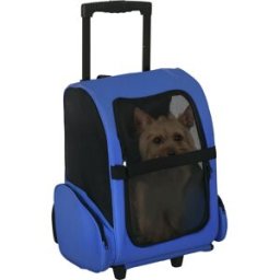 Pawhut Trasportino Zaino 2 in 1 per Cani e Gatti con Tasche Laterali, Maniglia Telescopica e Ruote, 42x25x55cm, Blu Aosom
